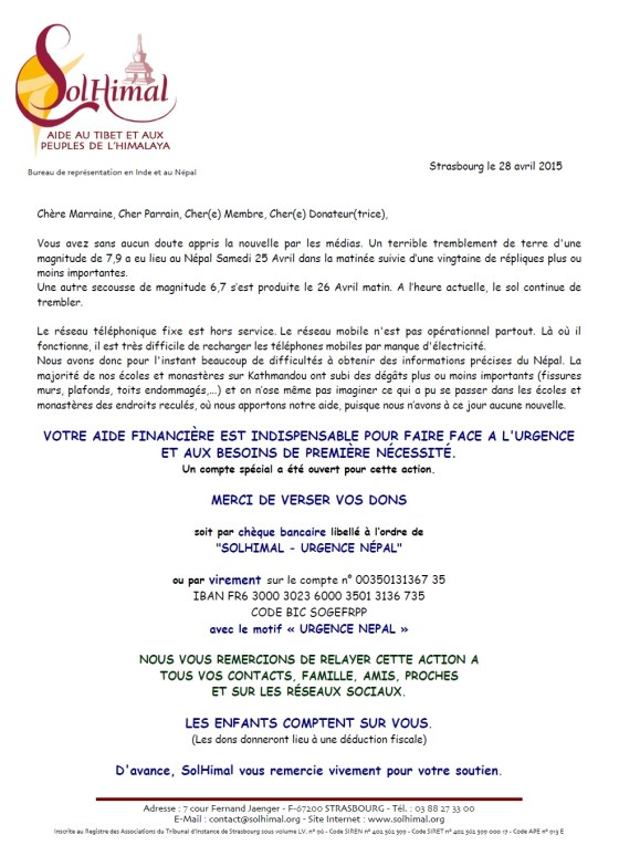 Urgence Nepal Seisme don